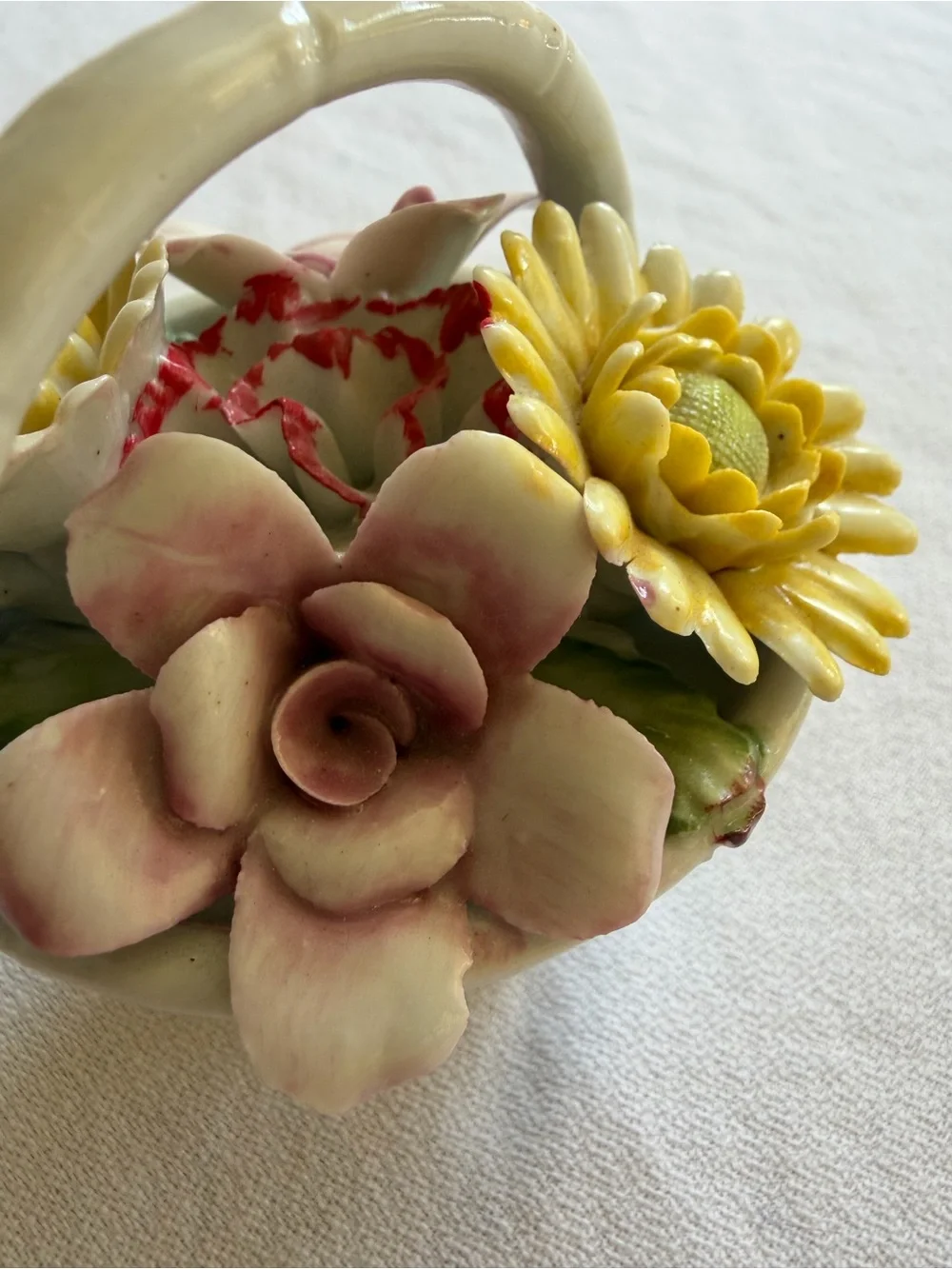 VTG Hand-Painted Porcelain Floral Basket Accent